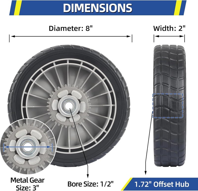 GICOOL 42710-VE2-M02ZE Rear Wheels, 8 Inch Wheels Fit for HRR216 HRS216 HRT216 Honda Walk-behind Lawn Mower, Pack of 2 - Image 2